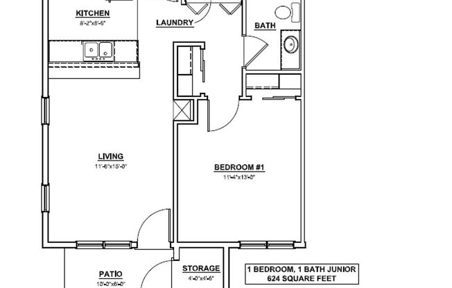 1 bed, 1 bath, 624 sqft, $1,405, Unit 11-201