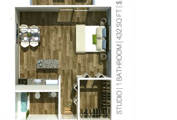 Studio, 1 bath, 432 sqft, $899
