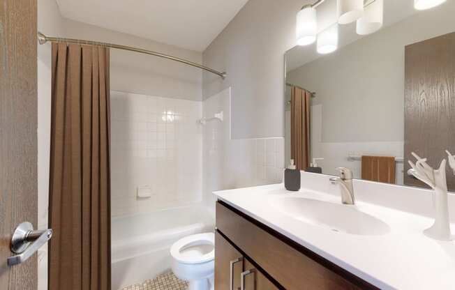 a bathroom with a shower toilet and sink