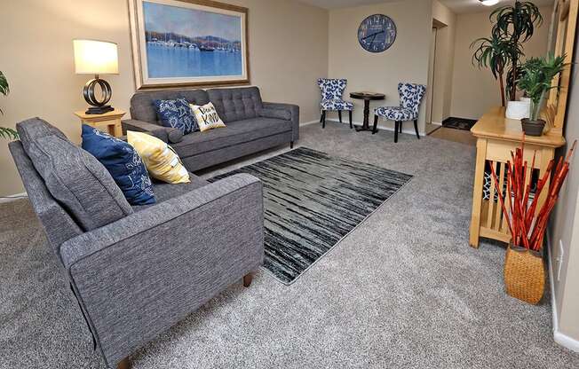 2 Bedroom 2 Bath Model Suite Living Area at Harbor Crest Apartments in Euclid OH