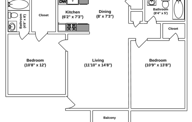 2 beds, 2 baths, 900 sqft, $900