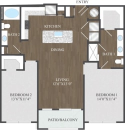 2 beds, 2 baths, 1,108 sqft, $1,677