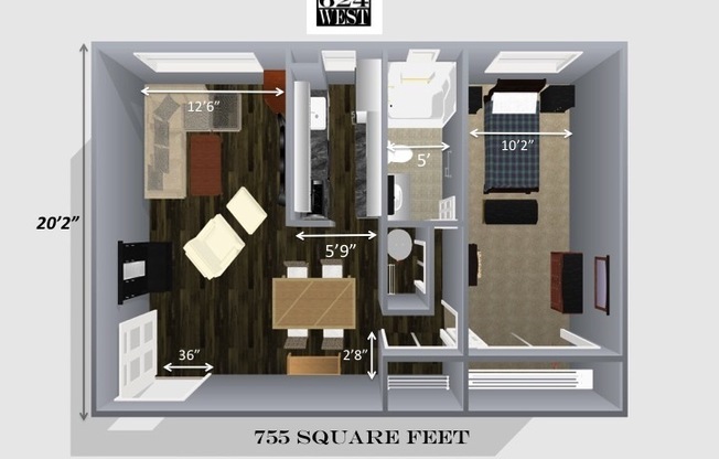 1 bed, 1 bath, 755 sqft, $895, Unit 3