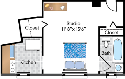 Studio, 1 bath, 483 sqft, $1,649