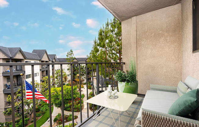 Apartment balcony at 55+ FountainGlen Goldenwest, Westminster, CA