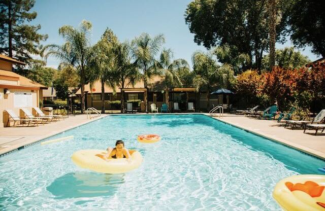 A resident swims in the pool at Cranbrook.