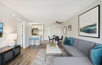 a living room with a couch and a coffee table