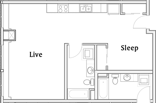 Studio, 1 bath, 673 sqft, $2,217, Unit 412