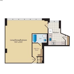 Studio, 1 bath, 542 sqft, $1,867