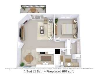 1 bed, 1 bath, 662 sqft, $835