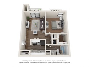 1 bed, 1 bath, 587 sqft, $881