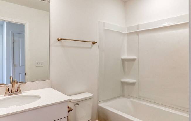 a bathroom with a sink and a shower and a toilet