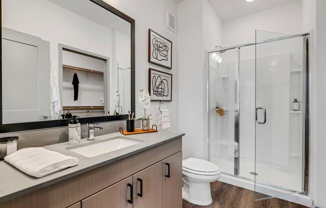 a bathroom with a toilet sink and shower at Prism at Diamond Ridge, Pennsylvania, 15108