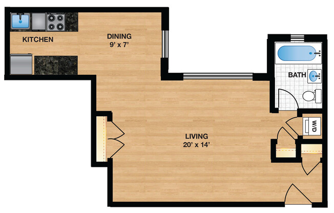 Studio, 1 bath, 450 sqft, $2,075, Unit 301