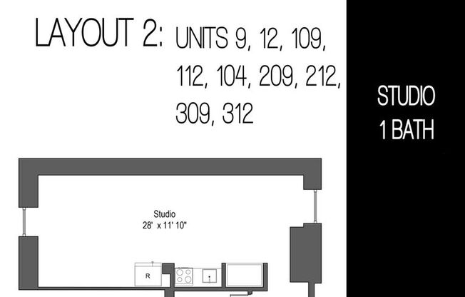 Studio, 1 bath, 529 sqft, $1,050, Unit 12