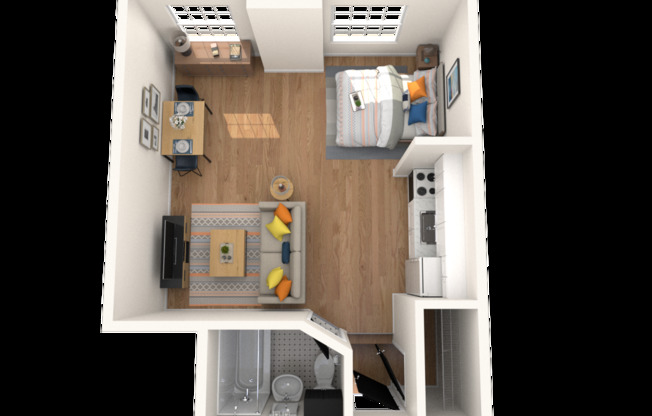 Studio, 1 bath, 370 sqft, $1,050, Unit A-38