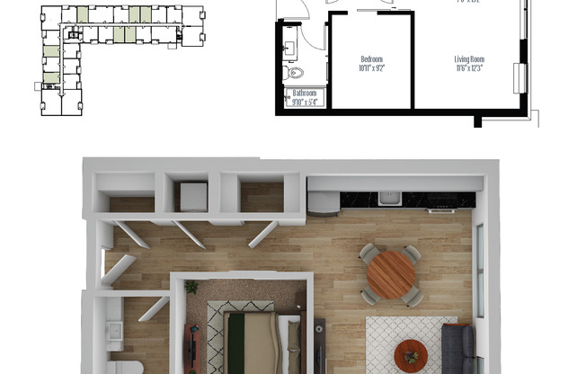 1 bed, 1 bath, 555 sqft, $1,495, Unit 504