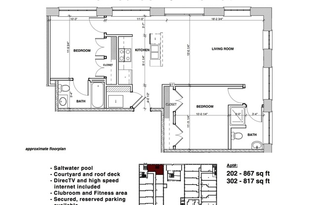 2 beds, 2 baths, 867 sqft, $1,795, Unit APT 202