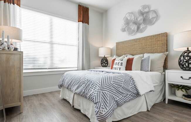 bedroom of an apartment at the cannery at packing district