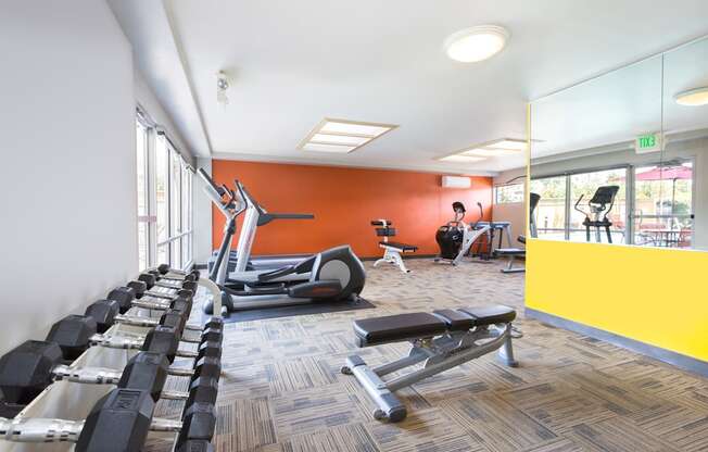 avenue two fitness center with weights at Avenue Two Apartments, California, 94063