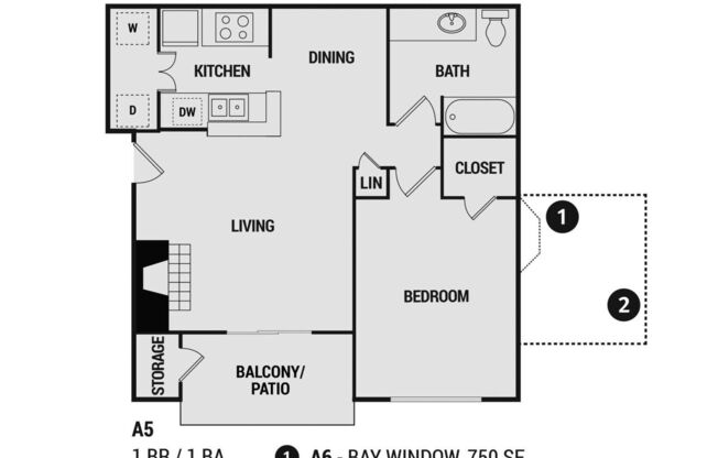 1 bed, 1 bath, 750 sqft, $853