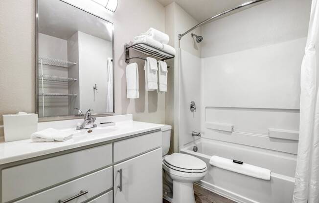 a bathroom with a sink toilet and a shower at Parks Residential - Denver, Centennial, CO 80111