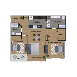 2 beds, 2 baths, 1,104 sqft, $1,449