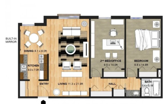 2 beds, 1 bath, 900 sqft, $1,400, Unit 222