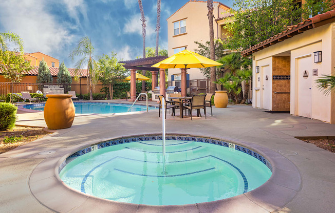hot tub with seating area