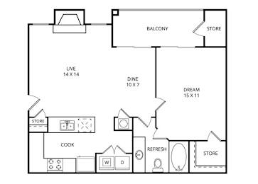 1 bed, 1 bath, 696 sqft, $1,159