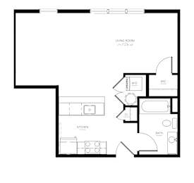 Studio, 1 bath, 588 sqft, $2,300