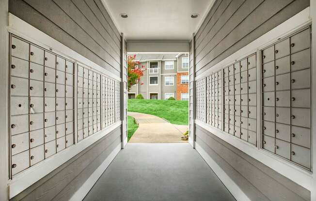 the Mail center at Seasons at Umstead apartments in Raleigh