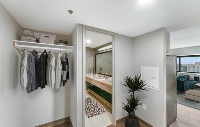 Bathroom With Adequate Storage at Aire MSP Apartments, Bloomington, 55425