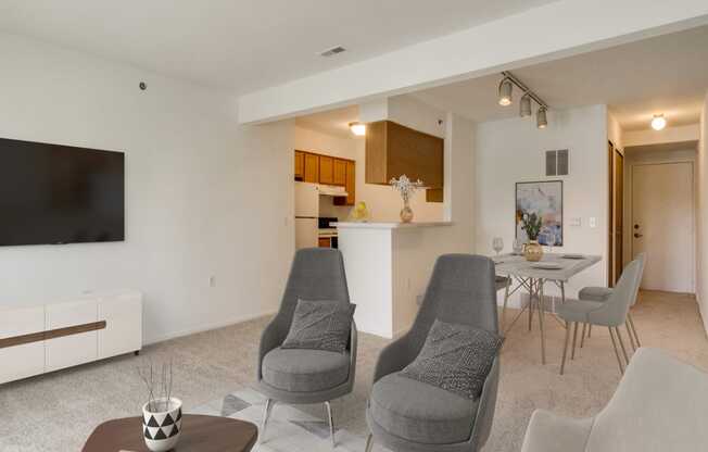 Malva Model Living Room with Kitchen and Dining View at Northport Apartments, 48044