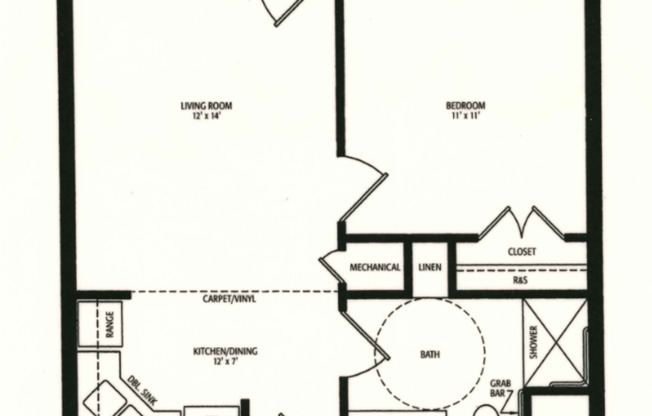 1 bed, 1 bath, 528 sqft, $685, Unit 129