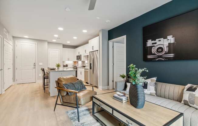 a living room with a couch and a coffee table