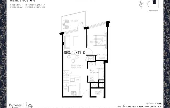 1 bed, 1 bath, 567 sqft, $3,850, Unit 8-G