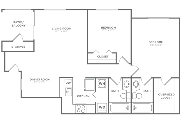 2 beds, 2 baths, 970 sqft, $2,308