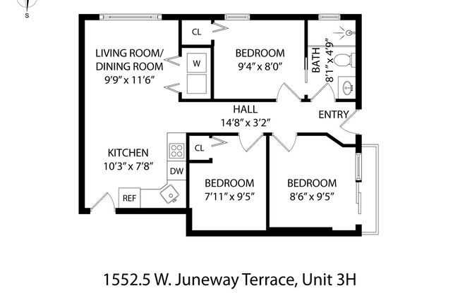 3 beds, 1 bath, 670 sqft, $1,995, Unit 1552.5-3H