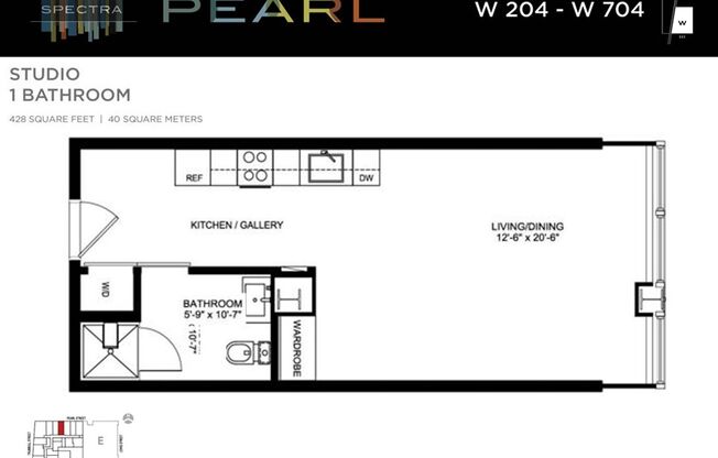 Studio, 1 bath, 428 sqft, $1,510, Unit W404