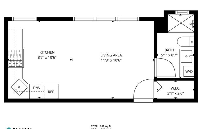 Studio, 1 bath, 269 sqft, $1,375, Unit 205