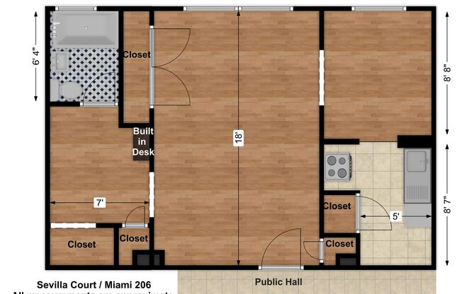 Studio, 1 bath, 400 sqft, $790, Unit 206