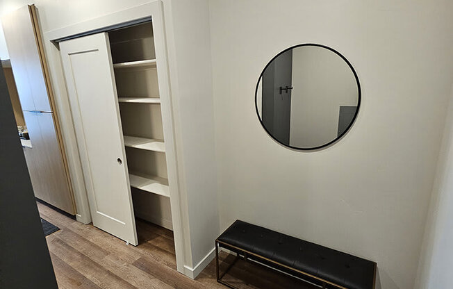 a closet with shelves at Lotus Republic Apartments for rent in Downtown Salt Lake City, Utah