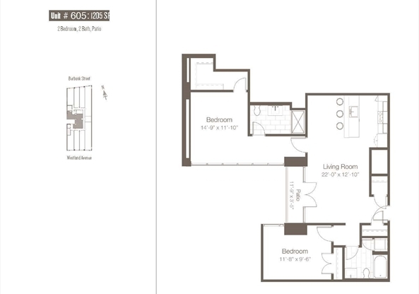 2 beds, 2 baths, 1,205 sqft, $5,900, Unit 605