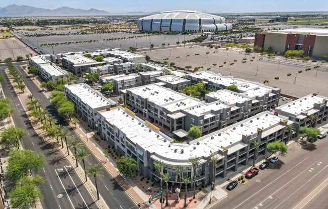 an aerial view of a large city with StateFarm Stadium
