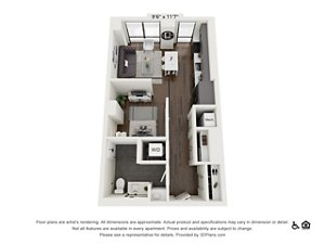 Studio, 1 bath, 597 sqft, $1,795