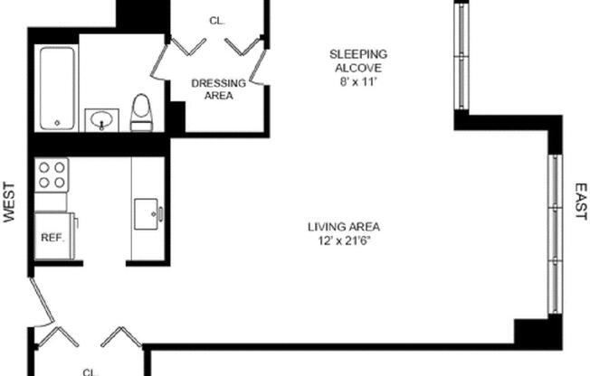 Studio, 1 bath, 585 sqft, $4,400, Unit 24R