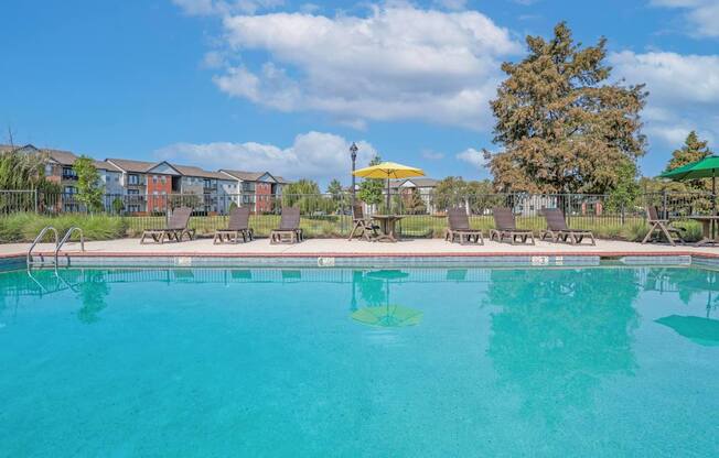 Inside the pool looking toward apartment buildings at Ultris Island Park in Shreveport, LA