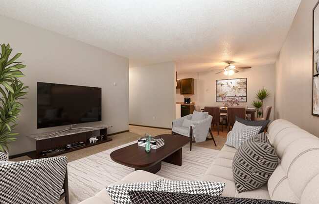 Montreal Courts Apartments in Little Canada, MN | One Bedroom | Living Room & Dining Area