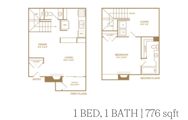 1 bed, 1.5 baths, 776 sqft, $1,208